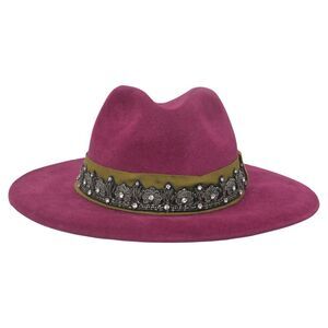 Etro Crystal-Embellished Fedora Hat in Purple Wool